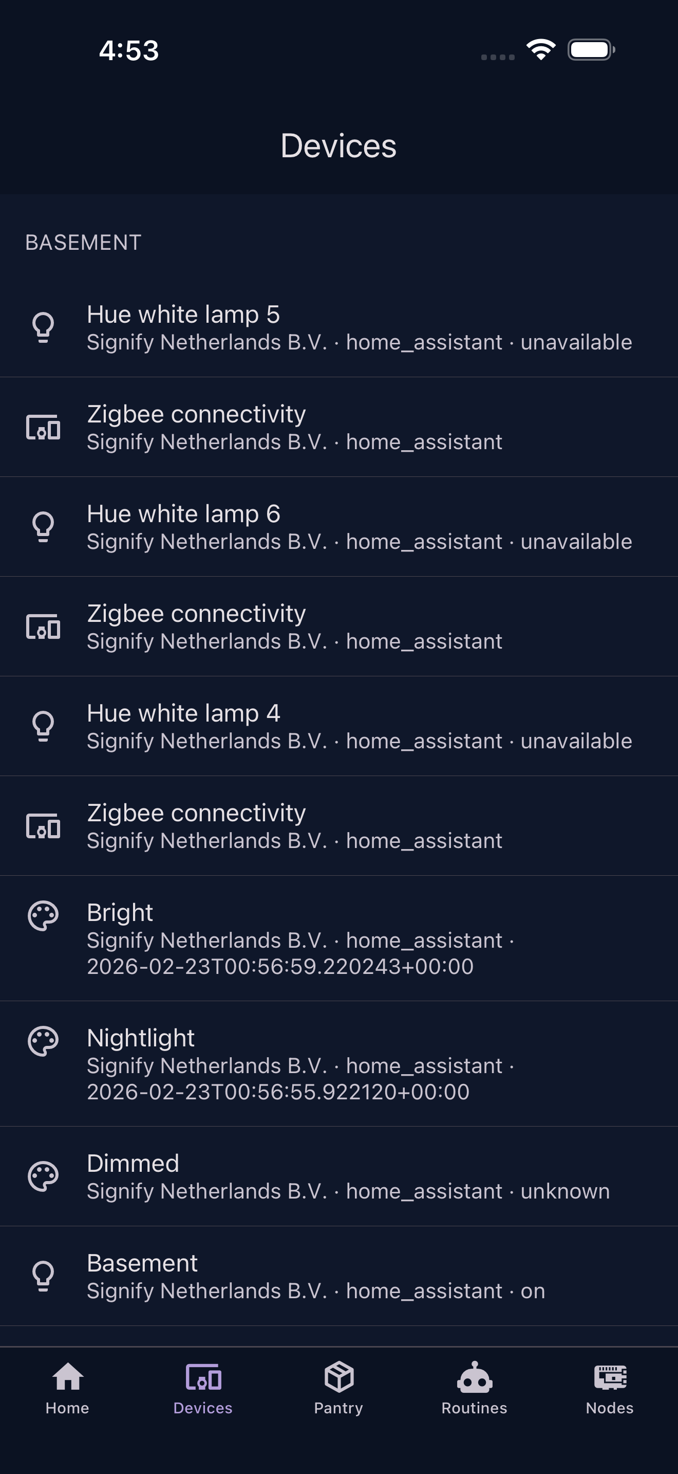 Devices screen