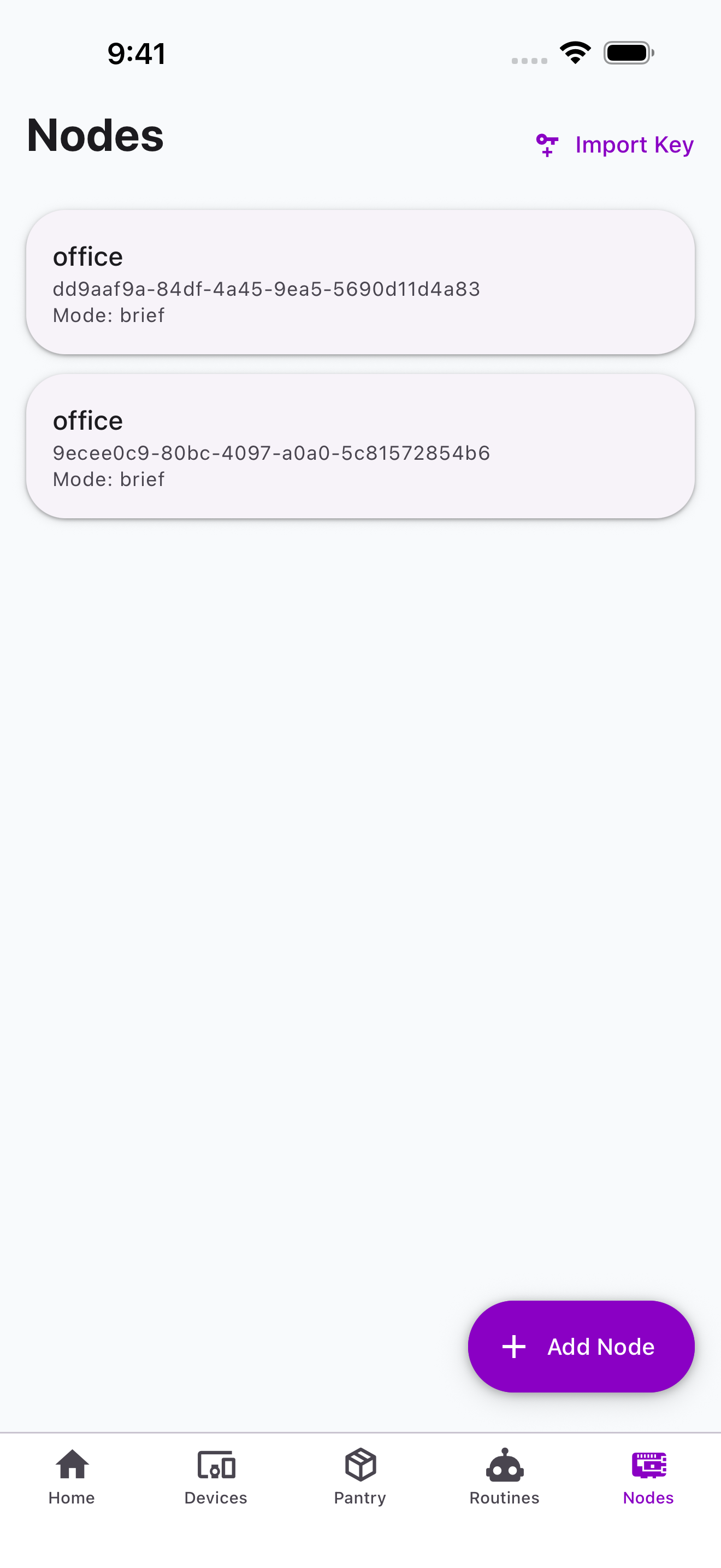 Nodes list