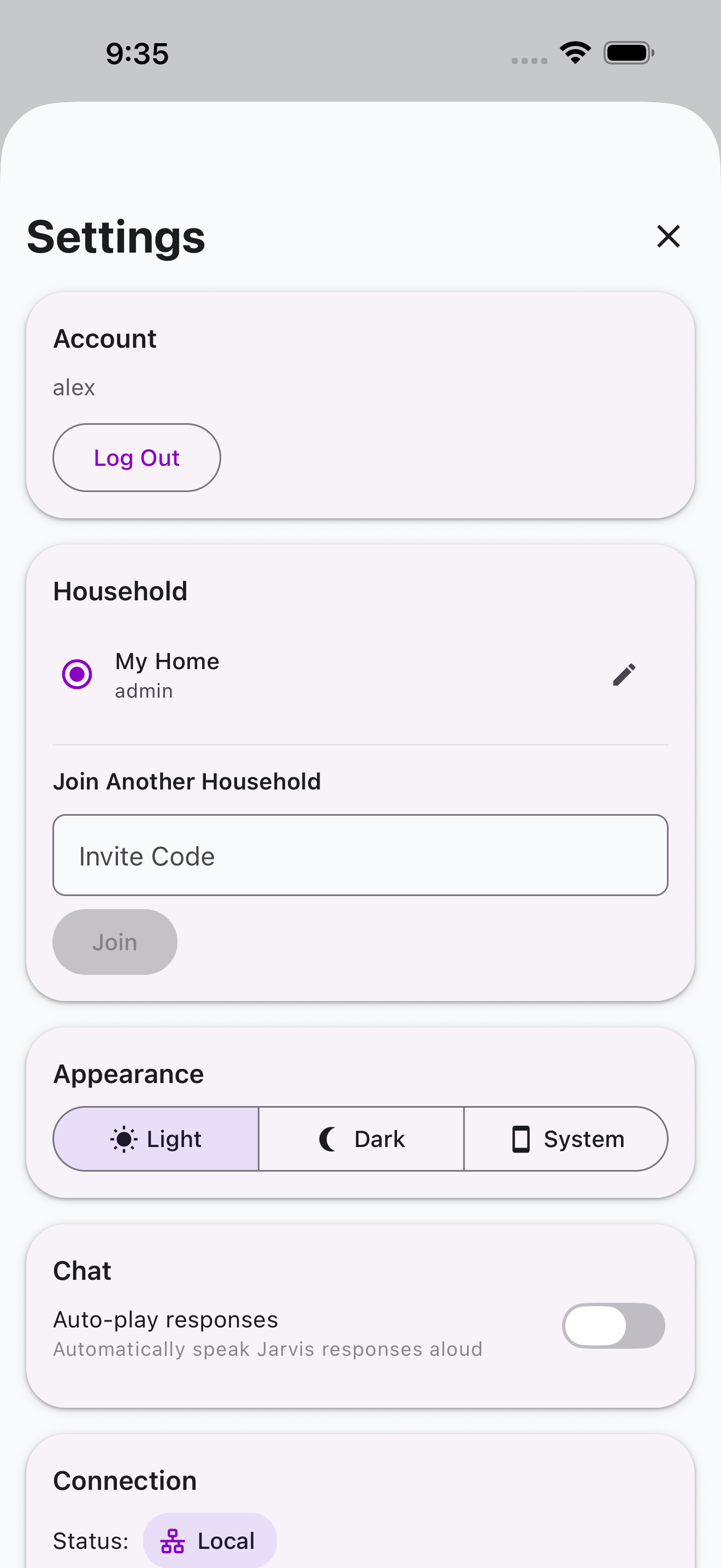 Household settings